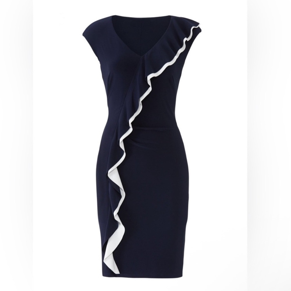 Lauren Ralph Lauren Navy Blue White Ruffle Classic Preppy Mini Dress- Size 2